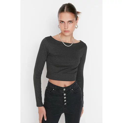 Trendyol Anthracite Bedspread Stitched Crop Knitted Blouse