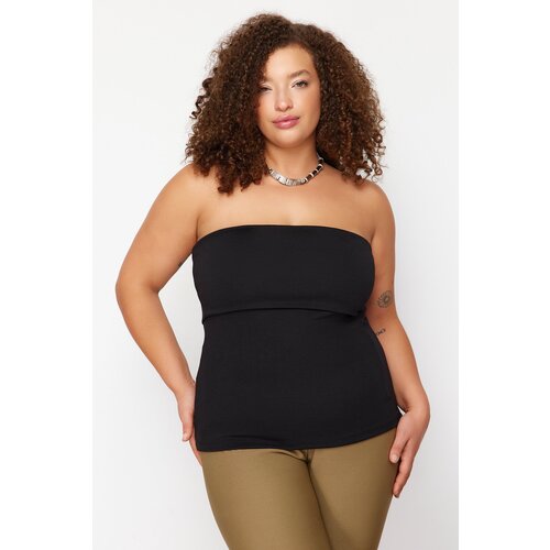 Trendyol Curve Black Crepe Knitted Plus Size Blouse Slike