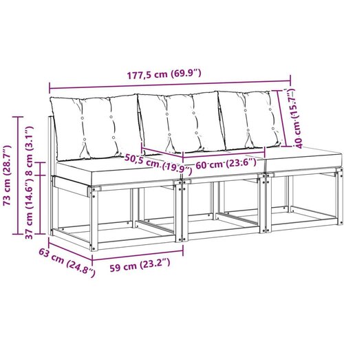3 Komad Vanjska srednja sofa - Prirodna i svijetlo siva 3x srednje Slike