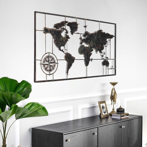 WALLXPERT Vintage dekorativni metalni zidni aksesoar Worl Map - 2 - VNT018 Cene