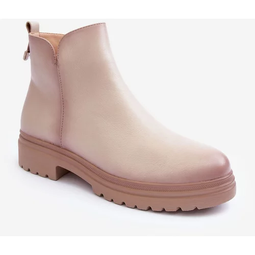 Kesi Leather ankle boots with low heel Beige Foteini