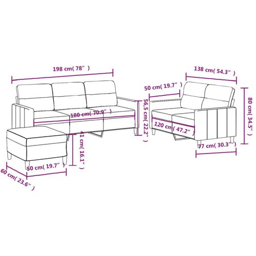  3-dijelni set sofa s jastucima smeđi od tkanine Slike