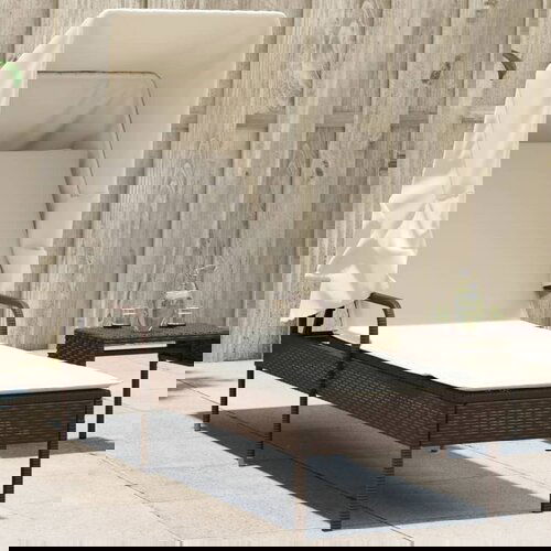 The Living Store Ležalnik s streho rjav poli ratan - Ležalnik, (21630783) Slike