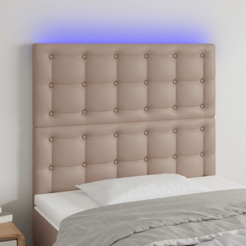 vidaXL LED posteljno vzglavje kapučino 90x5x118/128 cm umetno usnje Cene