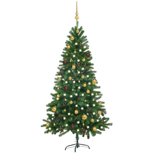 vidaXL Umetna novoletna jelka z LED lučkami in bučkami 180 cm zelena Cene