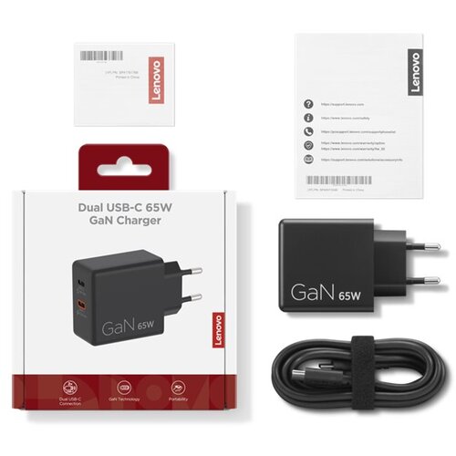 Lenovo Dual USB-C 65W GaN Charger Universal Black AC Indoor Cene