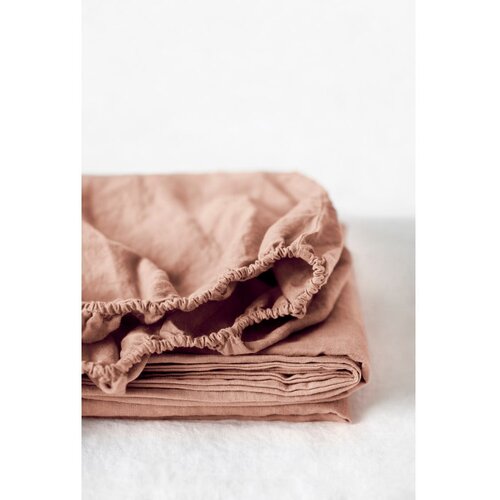 Linen Tales terracotta smeđa lanena plahta s gumicom, 180 x 200 cm Slike