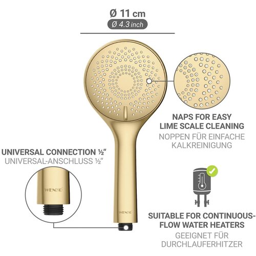 Wenko Plastična varčna tu&amp;scaron; glava v mat zlati barvi &amp;oslash; 11 cm Watersaving System &amp;ndash; Slike