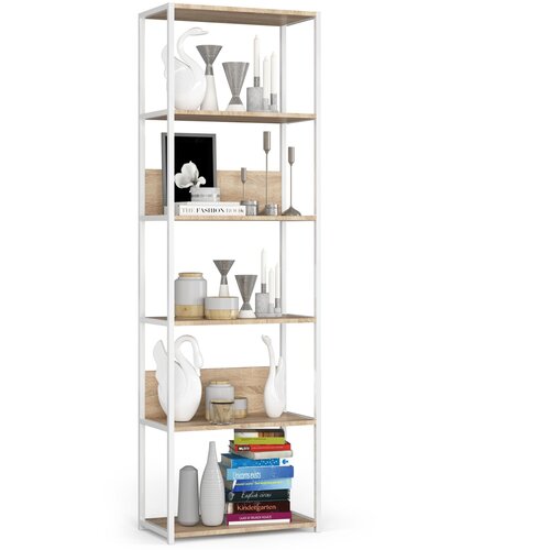 AKORD Regal V Loft Slogu Iz Kovine, Bela/Hrast Sonoma, (5000332562) Slike