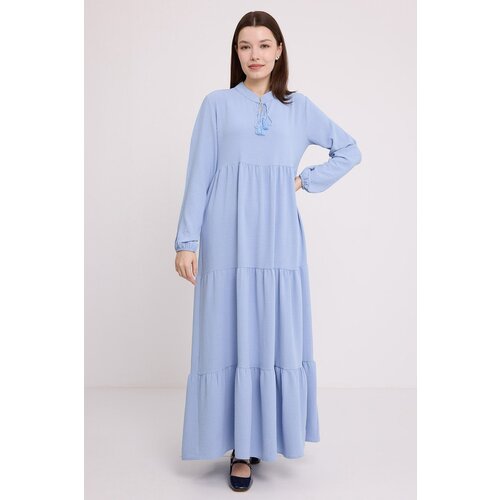 Bigdart Women's Blue Collar Lace-Up Viscose Length Hijab Dress 1627 Slike