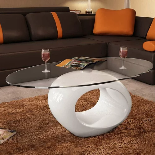  Klubska mizica z ovalnim steklenim namizjem visok sijaj bela, (20797626)