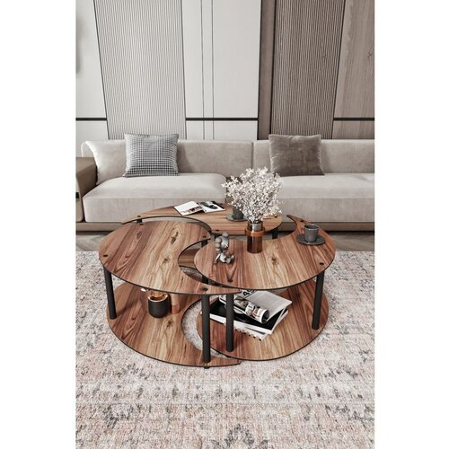 Hanah home Yin Yang 3 70 - Walnut Walnut Coffee Table Set Cene