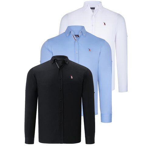 Dewberry TRIPLE SET G674 MENS SHIRT-BLACK-WHITE-BABY BLUE Cijene