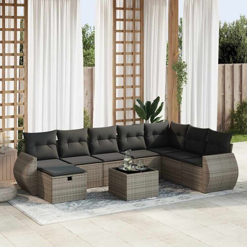 VidaXL 9-dijelni set vrtnih sofa od poliratana s jastucima sivi Slike