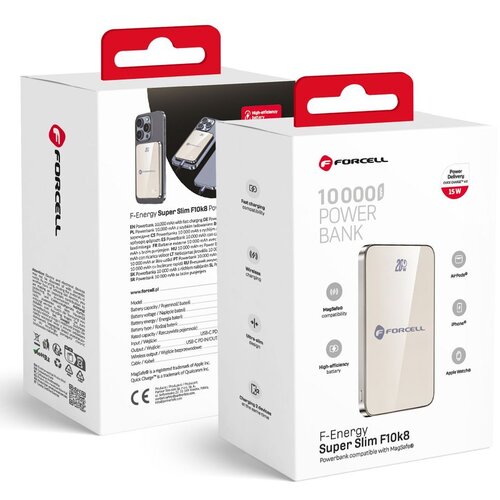 forcell f-energy F10K8 super slim powerbank kompatibilan sa magsafe PD3.0 QC4.0 15W 10000 mah titanium Cene