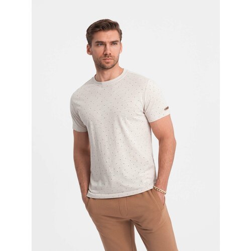 Ombre BASIC men's t-shirt with decorative pilling effect - cream Slike