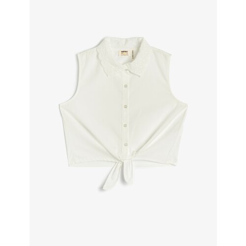 Koton Crop Shirt Front Tie Detailed Sleeveless Collar Embroidered Slike