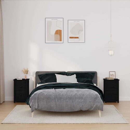  Noćni ormarići 2 kom Crno 40x35x61 5 cm od masivne borovine Slike