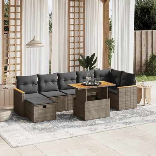 vidaXL 8-dijelni set vrtnih sofa od poliratana s jastucima sivi Cijene
