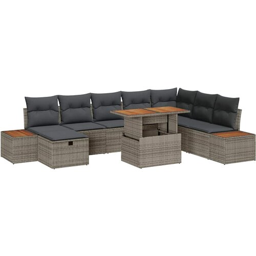vidaXL Vrtna sedežna garnitura z blazino 9 pcs Siva poli ratan, (5000153194) Cene
