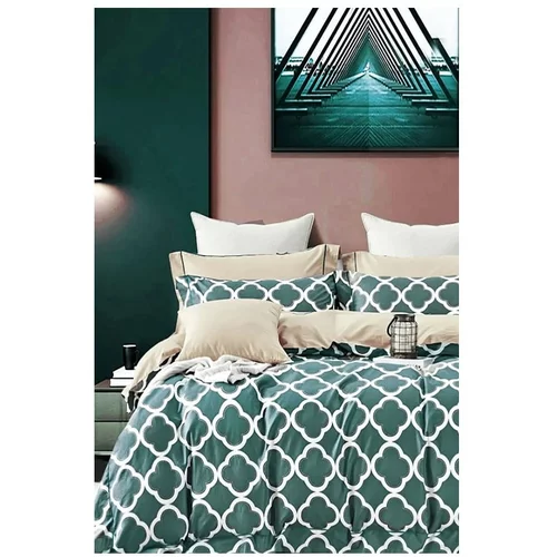Mila Home Zelena/bež pamučna posteljina za bračni krevet/za produženi krevet s uključenom plahtom/4-dijelna 200x220 cm Geometric –