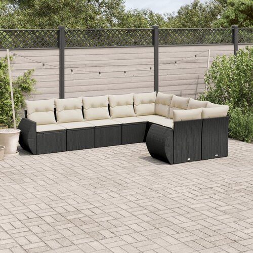  9-dijelni set vrtnih sofa s jastucima crni od poliratana Crna 71 x 62 x 69 cm Slike