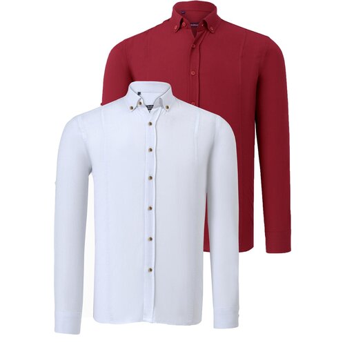 Dewberry DOUBLE SET G721 MEN&amp;#039;S SHIRT-WHITE-BURGUNDY Slike