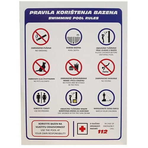  Pločica sa simbolom Pravila korištenja bazena (Š x V: 29 x 43 cm, Plastika) Cijene