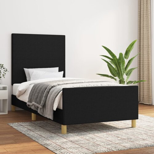 The Living Store Posteljni okvir z vzglavjem črn 90x190 cm blago - Posteljni Okvir Z Vzglavjem, (21438817) Slike