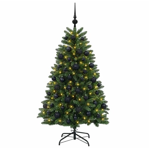  Umjetno božićno drvce srednje zeleno s kuglicama 150 cm - Srednje zelena &amp;Oslash; 80 x 150 cm s 150 LED dioda i crnim lopticama Slike
