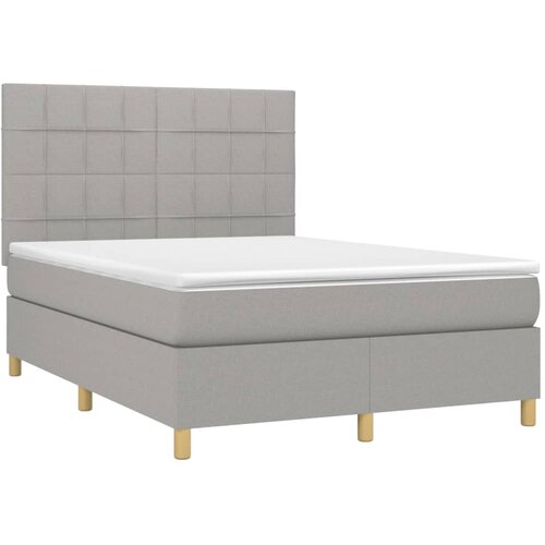  Krevet s oprugama i madracem svjetlosivi 140x190 cm od tkanine Slike