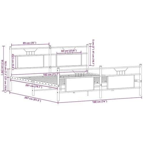 VidaXL metalni okvir kreveta bez madraca smeđa boja hrasta 180x200 cm Slike