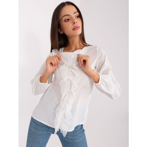 Fashion Hunters Ecru Women's Formal Blouse with Application Slike