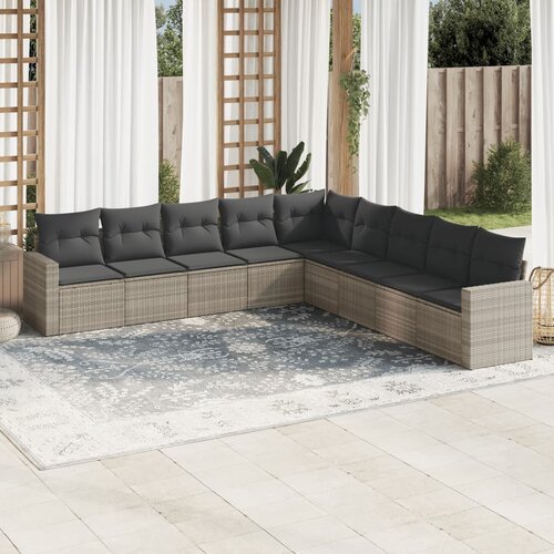vidaXL 9-dijelni set vrtnih sofa od poliratana s jastucima svjetlosivi Cijene