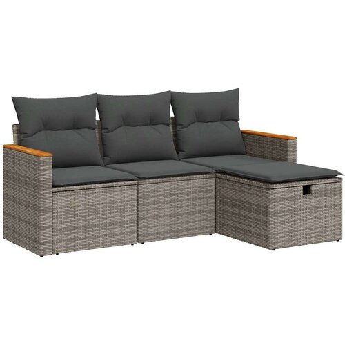  4-dijelni set vrtnih sofa od poliratana s jastucima sivi Slike