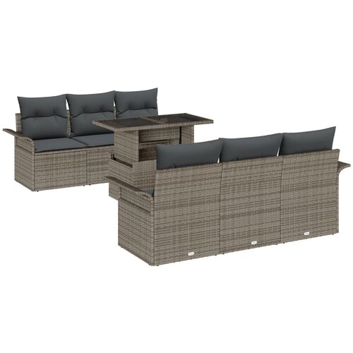 vidaXL 7-komadni vrtni sofa set s jastučićima Siva Poli Ratan, 2-sjedalna vrtna sofa s pohranom i jastučićima Siva Poli Ratan Cijene