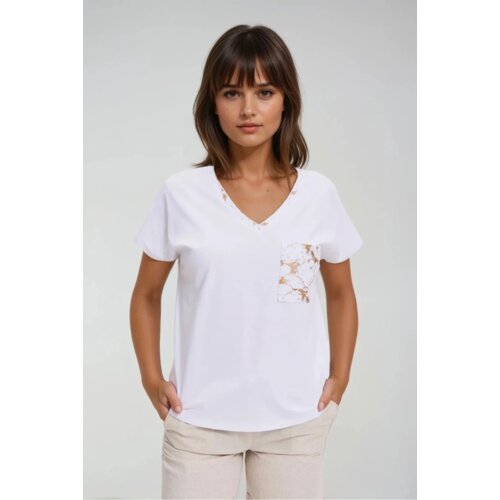 Marisse Cotton T-Shirt With Decorative Pocket, White Slike