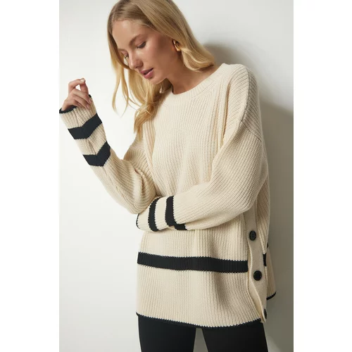 Happiness İstanbul Women's Cream Button Detailed Knitwear Sweater