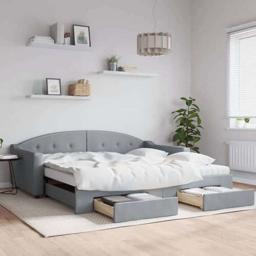 VidaXL Dnevni krevet na razvlačenje svjetlosivi 100x200 cm od tkanine Slike
