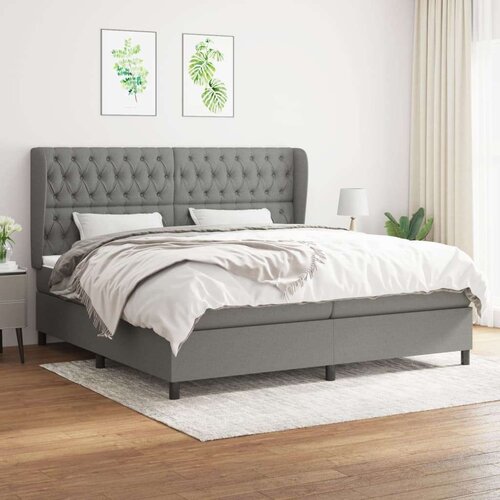  Box spring postelja z vzmetnico temno siva 200x200 cm blago, (20726975) Slike