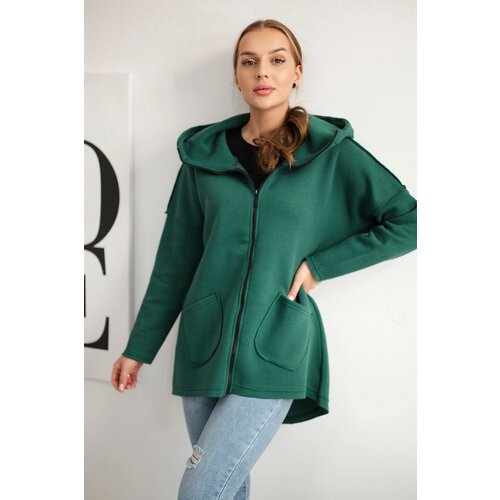 Kesi Insulated sweatshirt with a longer back and pockets dark green Cene