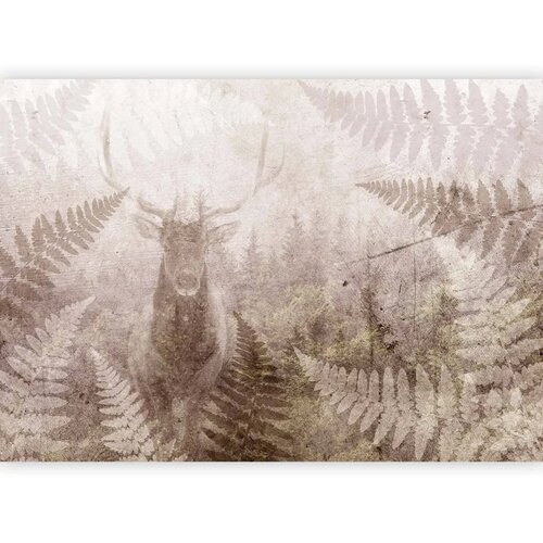  Foto tapeta - Forest motif - deer with antlers among fern leaves on concrete pattern 350x256 Cene