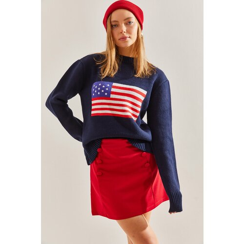 Bianco Lucci Women's Flag Patterned Knitwear Sweater Slike