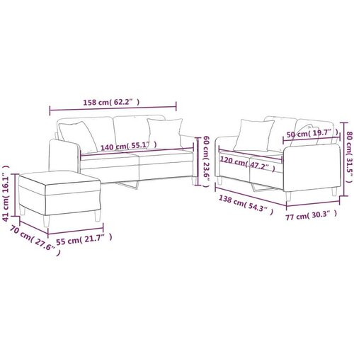  3-dijelni set sofa s jastucima smeđesivi od tkanine Slike