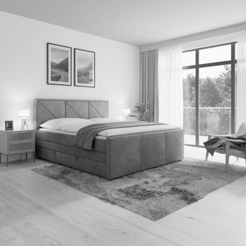 MID.YOU POSTELJA BOXSPRING 180 cm x 200 cm , leseni material svetlo siva Cene