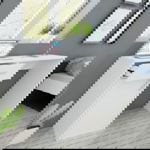 VidaXL Stol s ladicom i ormarićem Bijeli 100x40x73 cm Slike