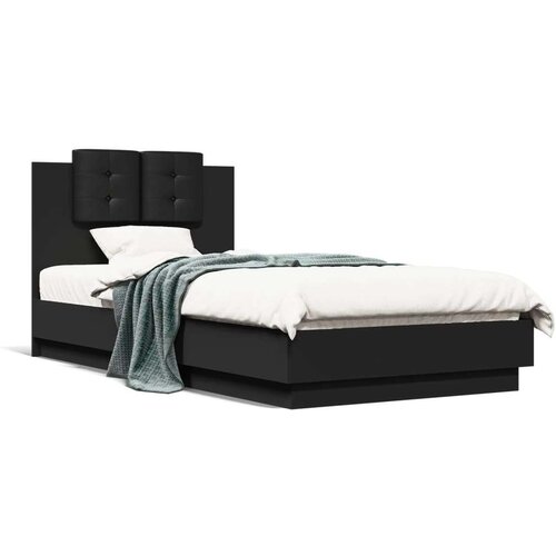 VidaXL Okvir za krevet s uzglavljem crni 75x190 cm konstruirano drvo Slike
