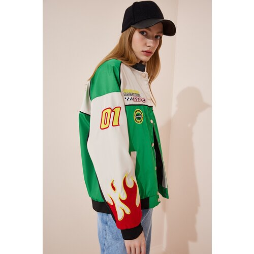Happiness İstanbul Women's Green Racing Patched College Bomber Coat Slike
