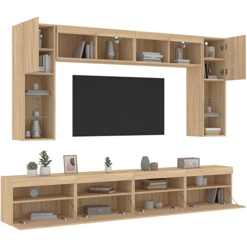 vidaXL Stenske TV omarice z LED lučkami 8 kosov sonoma hrast Cene