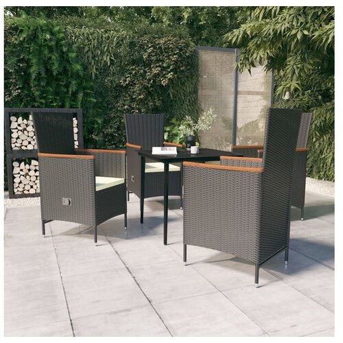  Vrtna garnitura - 4-dijelni vrtni blagovaonski set s jastucima crni Crna i smeđa Dužina stola 80 cm 4 Cijene